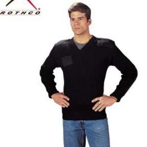 NEW Rothco Military Style V Neck WOOL Tactical Black Patch Sweater 44